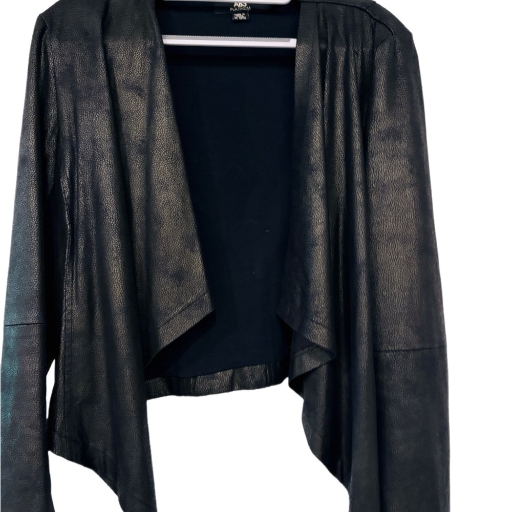 ABS Allen Schwartz Black Leather Jacket with Waterfall Front